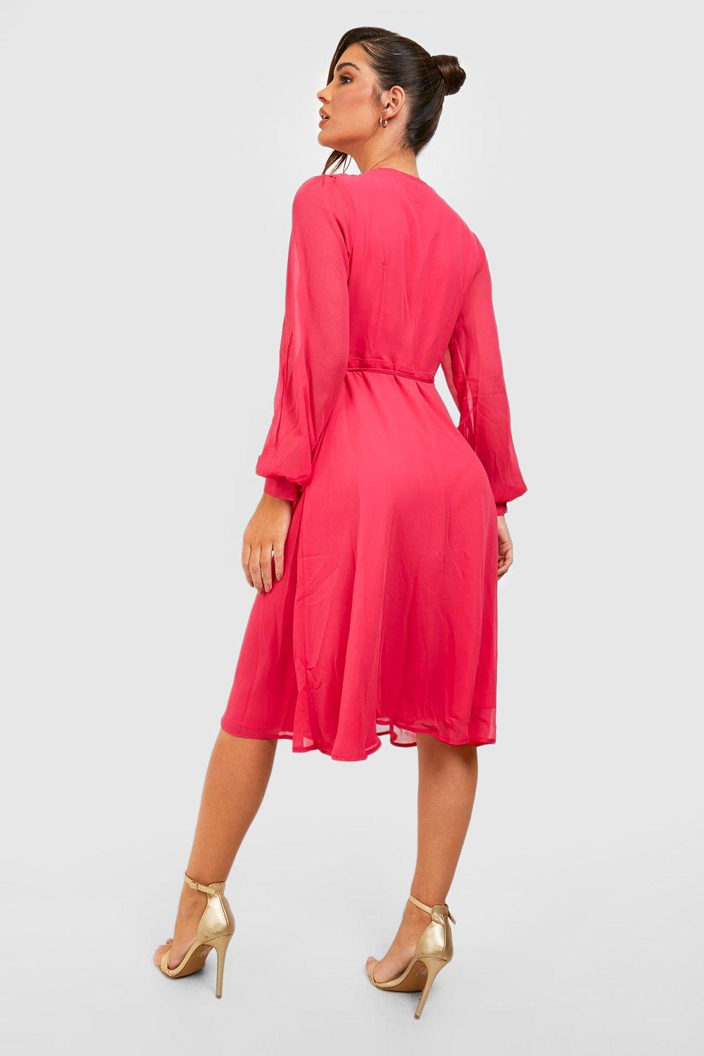 Boohoo pink 2024 wrap dress